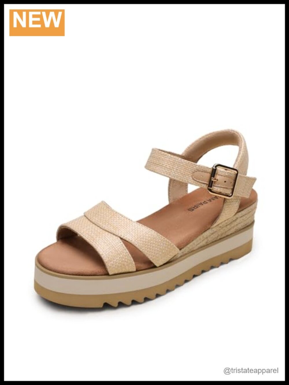 Women's Wedge Sandals Raffia Faux Leather Open Toe Ankle Strap 2.75 Inch